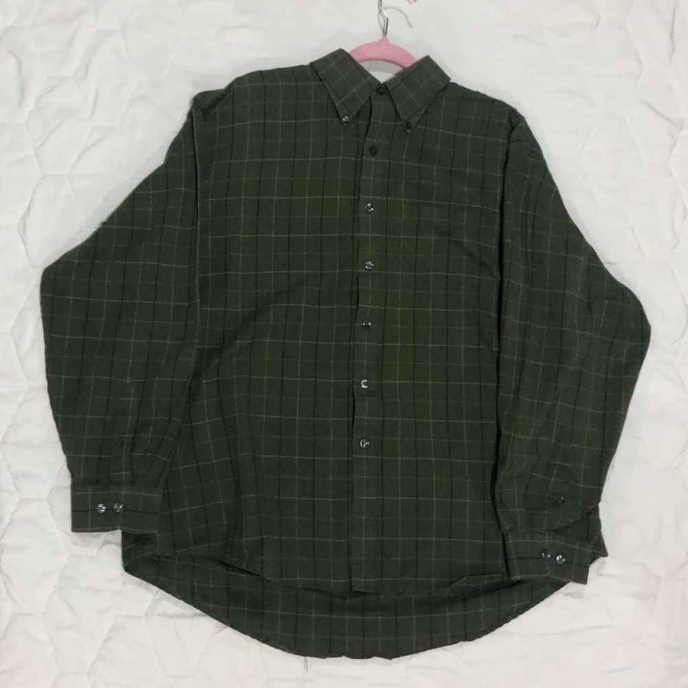 Vintage Van Huesen Green Stripped Long Sleeve Button Down Dress Shirt